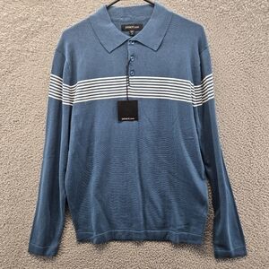 DSTRCT&Row Long Sleeve Collared Blue White Stripes Size M Stretch 1/4 Button New